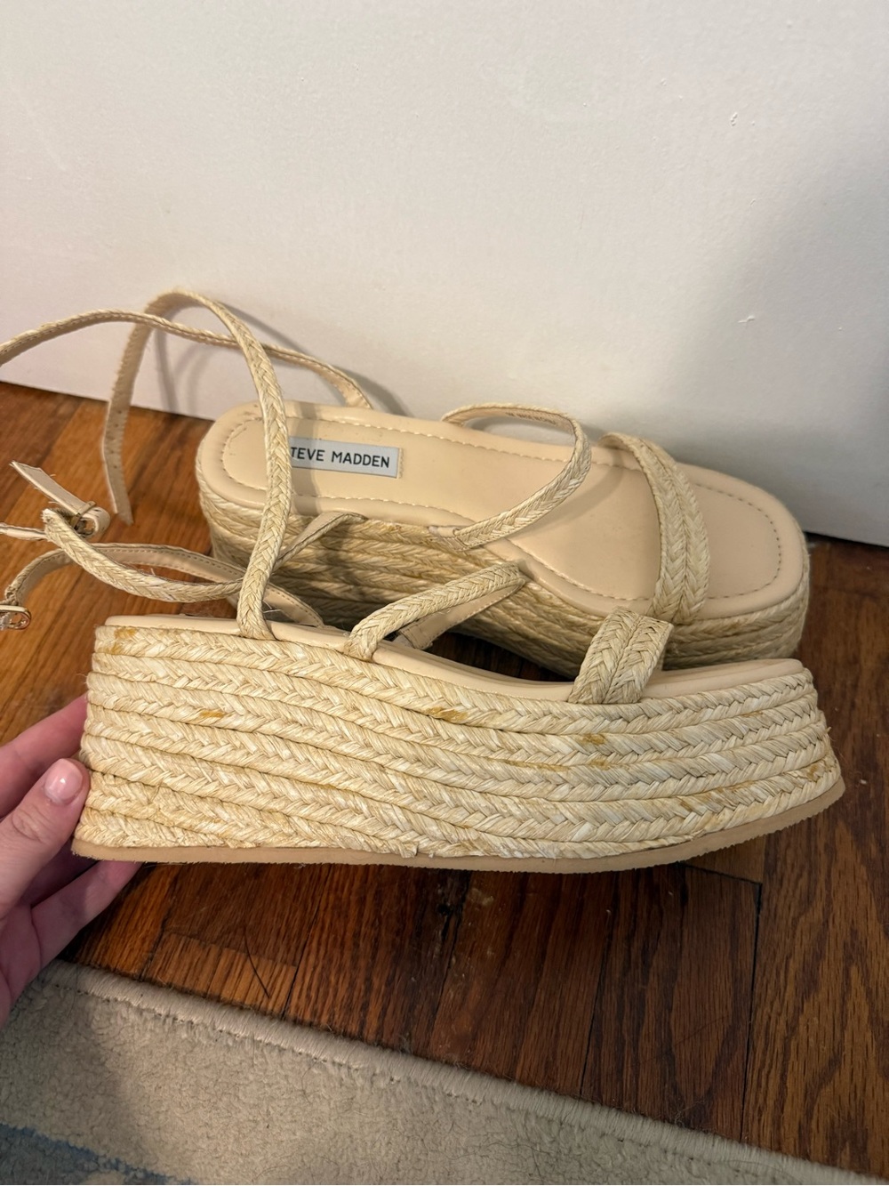 Steve Madden Cream Braided Espadrille Platform Sandals